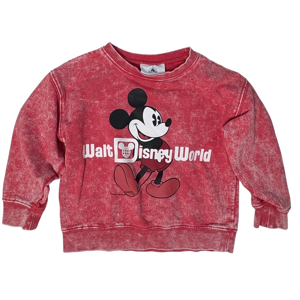 Disney 4T Mickey Mouse Sweatshirt Kids Red Excellent Acid Wash Walt Disney World